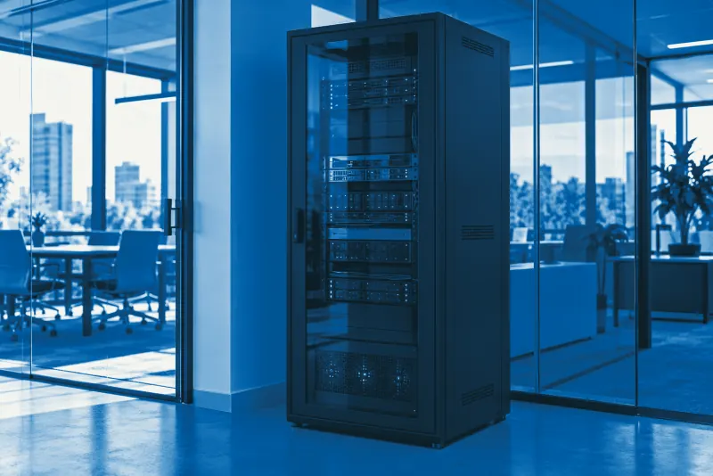 Gabinete de micro data center en un recorte hexagonal